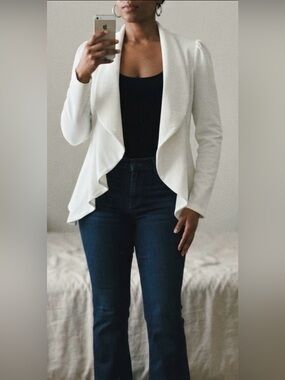 Fashion Nova White Ruffle Front Open Blazer